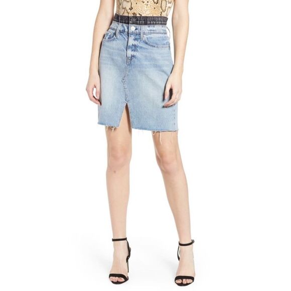 Hudson Jeans Lulu Double Denim Skirt Raw Hem Cotton Coastal Cowgirl Size 27 - Picture 12 of 15